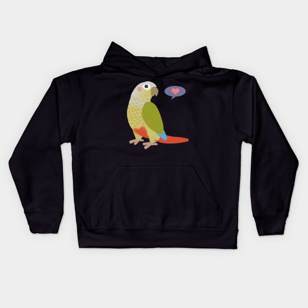 Cinnamon Green Cheek Conure Kids Hoodie by Psitta